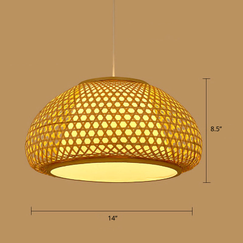Holz Handgewebte Hängeleuchte Minimalistisch 1 Kopf Rattan Pendelleuchte