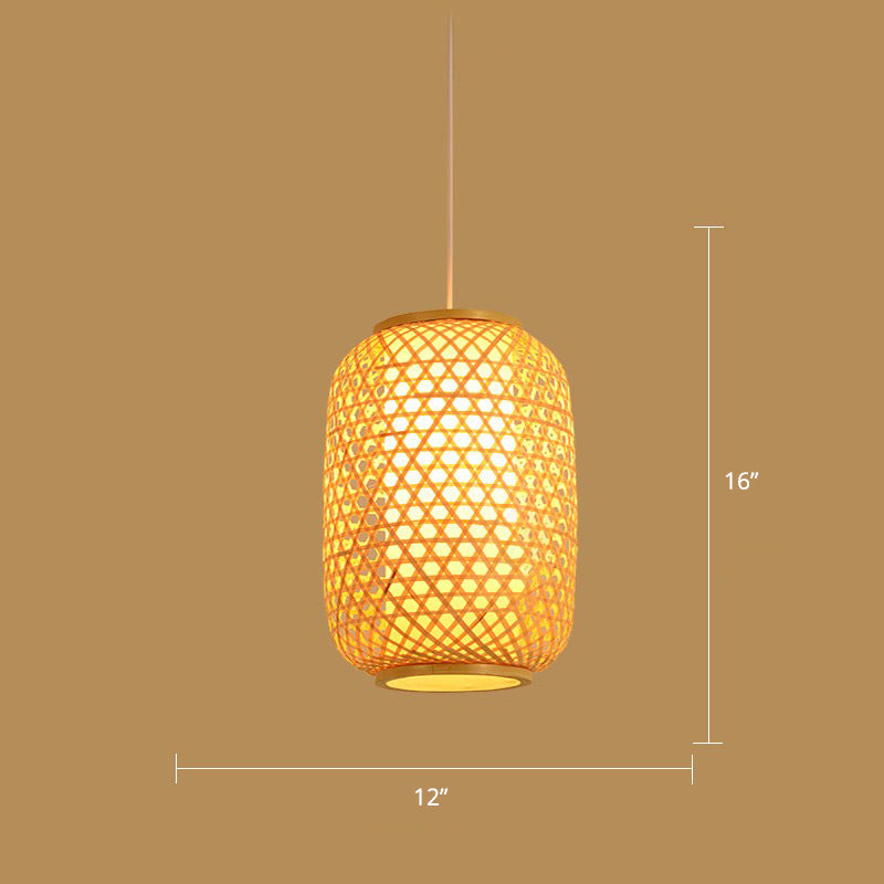 Holz Handgewebte Hängeleuchte Minimalistisch 1 Kopf Rattan Pendelleuchte