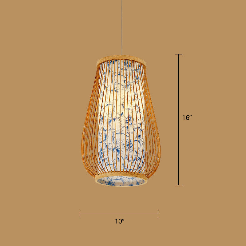Holz Handgewebte Hängeleuchte Minimalistisch 1 Kopf Rattan Pendelleuchte