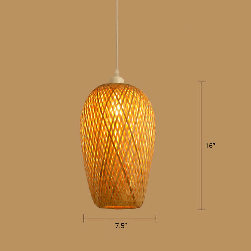 Holz Handgewebte Hängeleuchte Minimalistisch 1 Kopf Rattan Pendelleuchte
