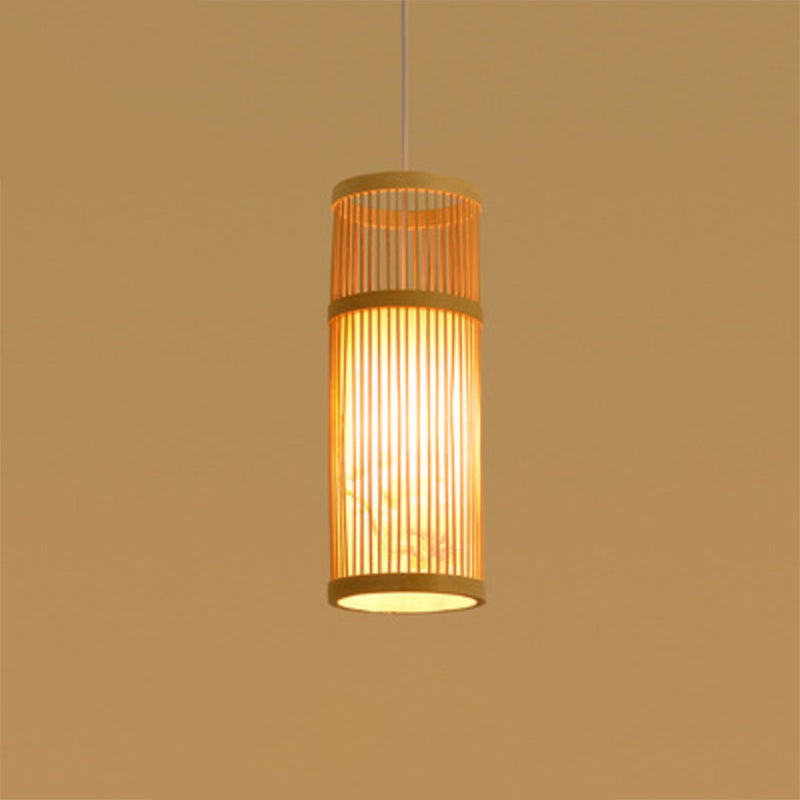 Holz Handgewebte Hängeleuchte Minimalistisch 1 Kopf Rattan Pendelleuchte