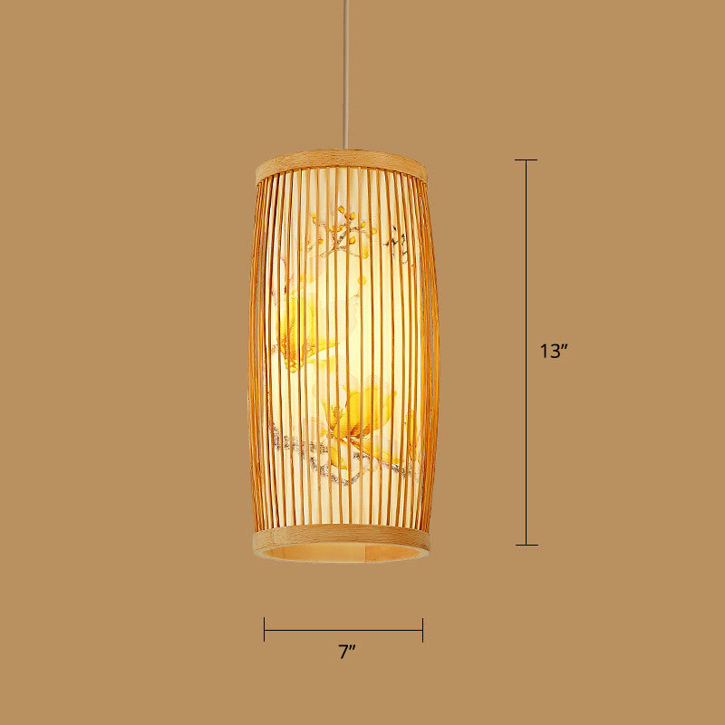 Holz Handgewebte Hängeleuchte Minimalistisch 1 Kopf Rattan Pendelleuchte