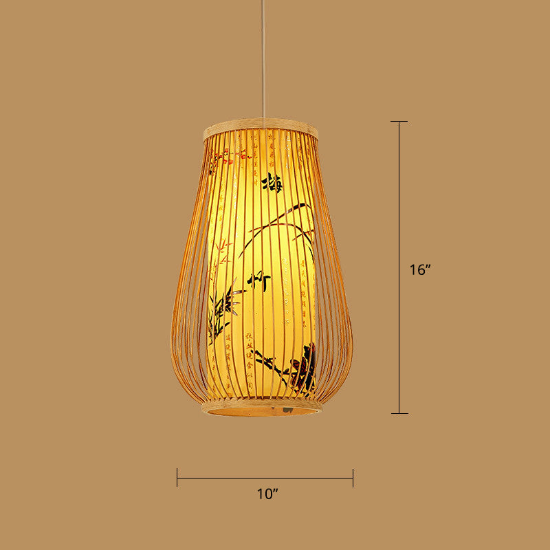Holz Handgewebte Hängeleuchte Minimalistisch 1 Kopf Rattan Pendelleuchte