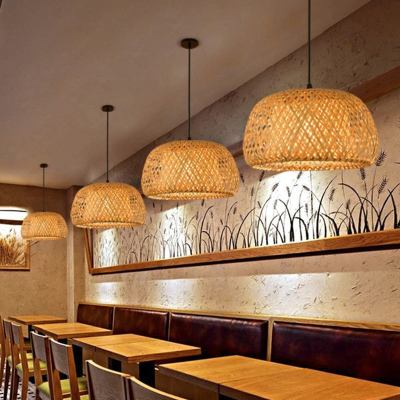 Holz Handgewebte Hängeleuchte Minimalistisch 1 Kopf Rattan Pendelleuchte