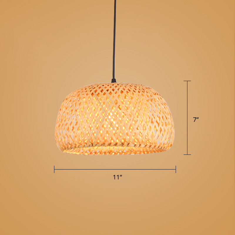 Holz Handgewebte Hängeleuchte Minimalistisch 1 Kopf Rattan Pendelleuchte