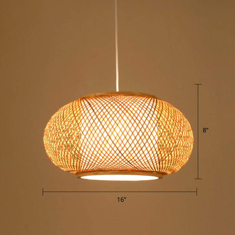 Holz Handgewebte Hängeleuchte Minimalistisch 1 Kopf Rattan Pendelleuchte