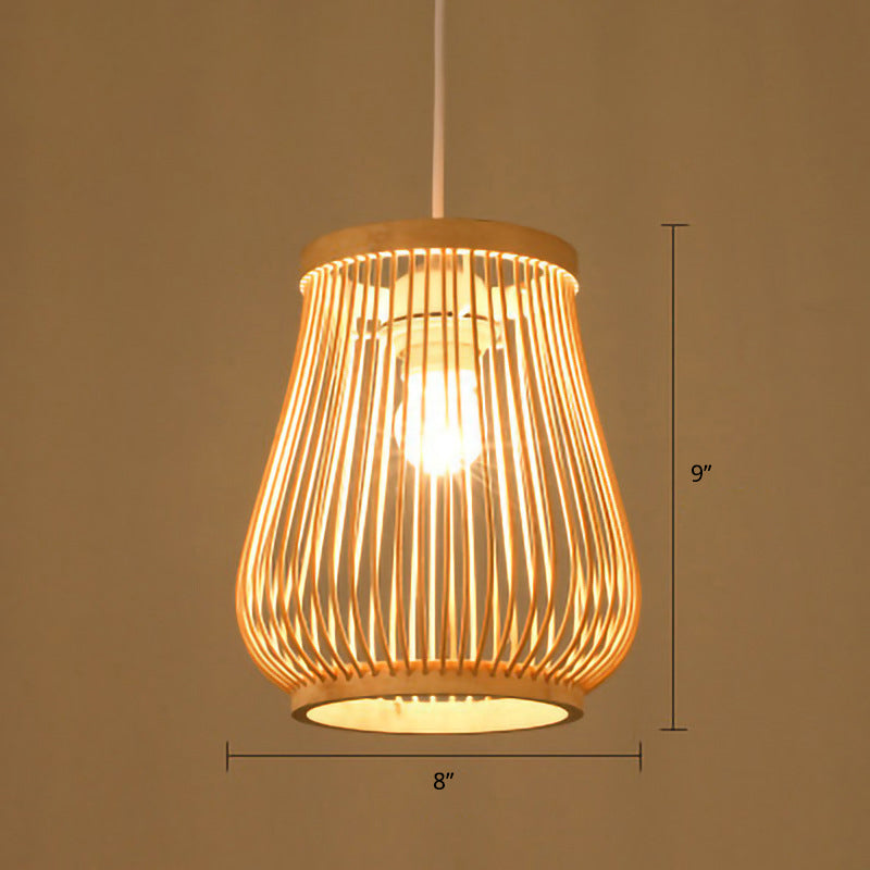 Holz Handgewebte Hängeleuchte Minimalistisch 1 Kopf Rattan Pendelleuchte