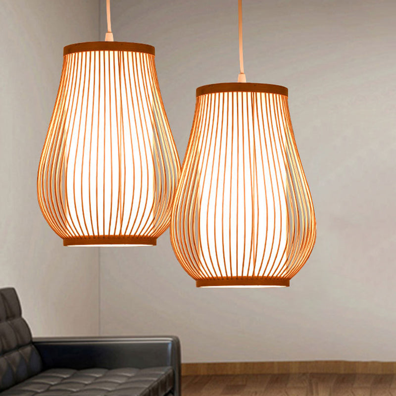 Bamboo Pear Deckenbeleuchtung Asiatischer Stil 1������Glühbirne Holz Hängeleuchte für Restaurant