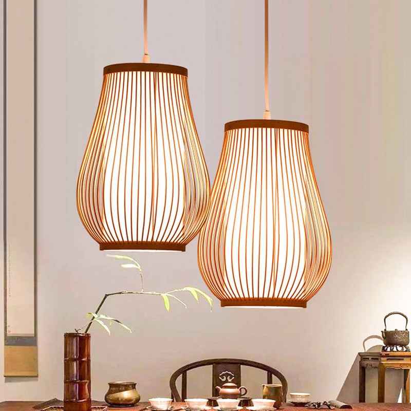 Bamboo Pear Deckenbeleuchtung Asiatischer Stil 1������Glühbirne Holz Hängeleuchte für Restaurant