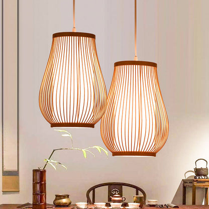 Bamboo Pear Deckenbeleuchtung Asiatischer Stil 1������Glühbirne Holz Hängeleuchte für Restaurant