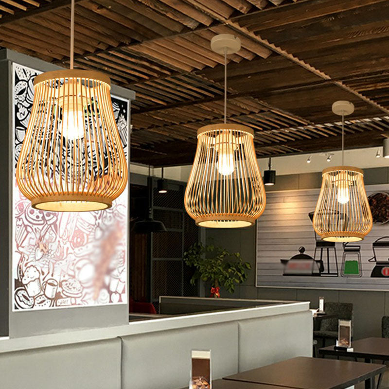 Handgefertigte Restaurant-Deckenleuchte Bamboo Einzelne moderne Stil hängende Pendelleuchte aus Holz