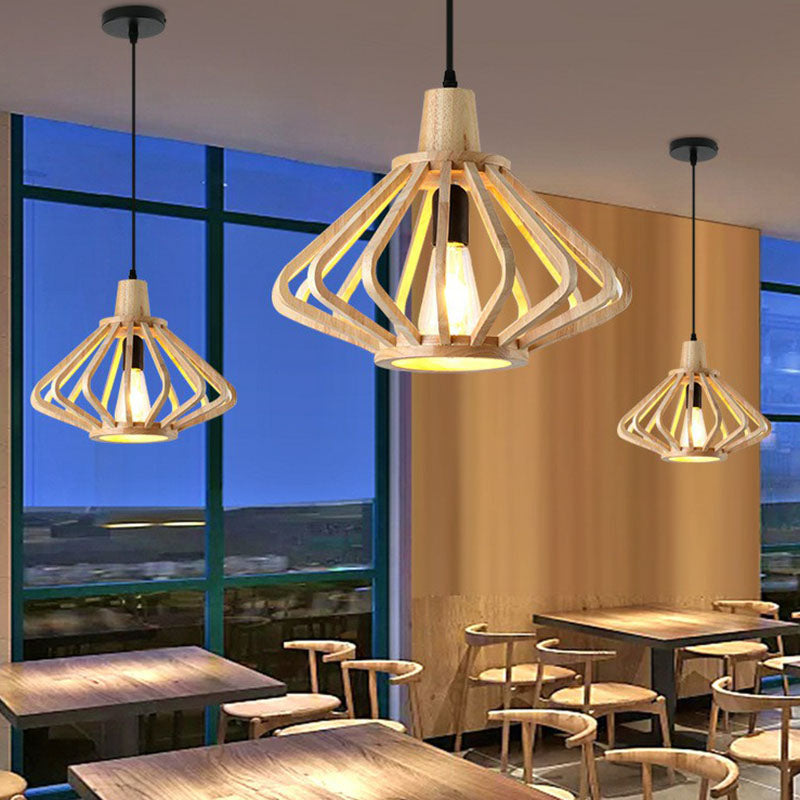 Japanischer Stil Schattende Deckenleuchte Holz Einzelne-Glühbirne Restaurant Hängende Pendelleuchte