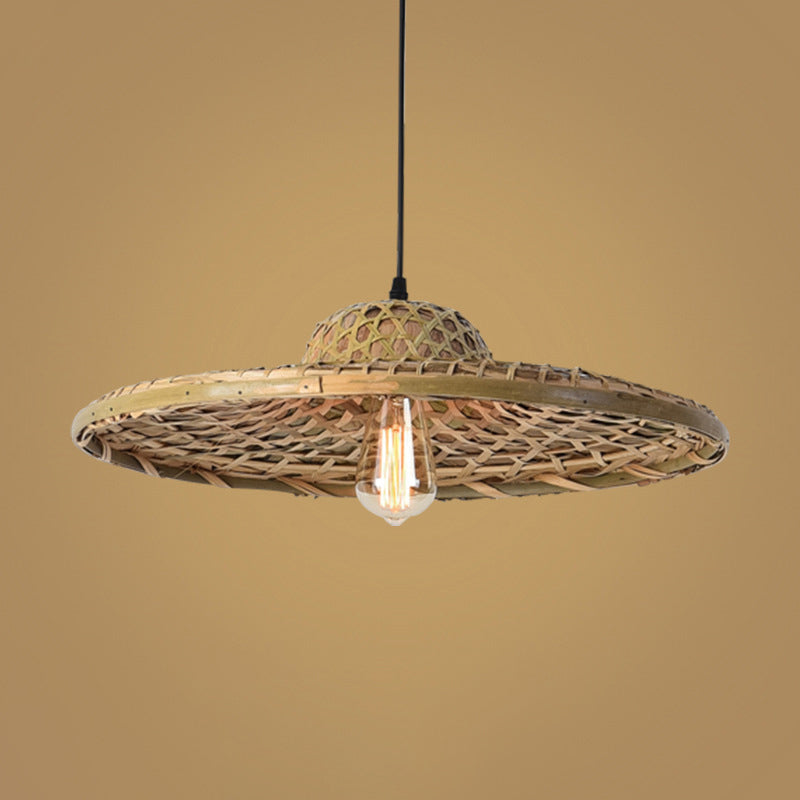 Holz Strohhut Aufhängung Licht Einfachheit 1-Licht Bambus Pendelleuchte