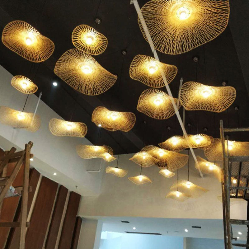 Bamboo Lotusblatt Hängeleuchte Minimalistisch 1 Kopf Holz Pendelleuchte