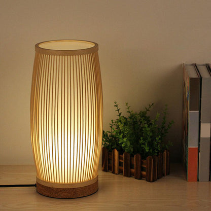 Barrel Wohnzimmer Tisch Beleuchtung Bambus 1-Licht Einfachheit Nachttischlampe in Holz