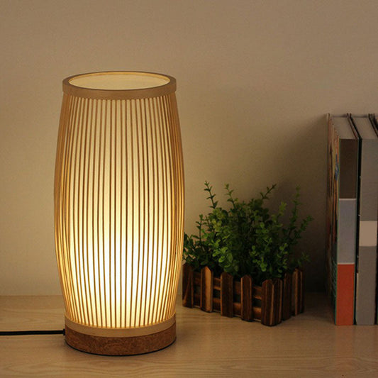 Barrel Wohnzimmer Tisch Beleuchtung Bambus 1-Licht Einfachheit Nachttischlampe in Holz