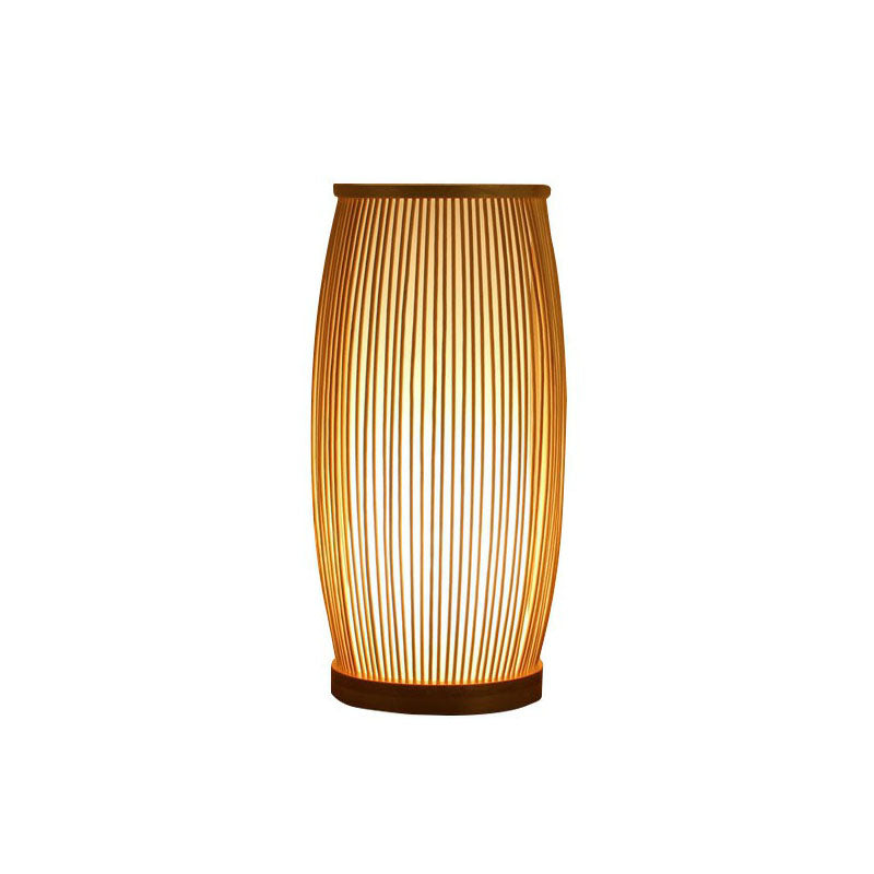 Barrel Wohnzimmer Tisch Beleuchtung Bambus 1-Licht Einfachheit Nachttischlampe in Holz