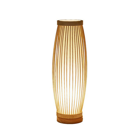 Bambus verlängerte ovale Nachttischlampe asiatischer Stil 1 Glühbirne Tischbeleuchtung in Holz für Teezimmer
