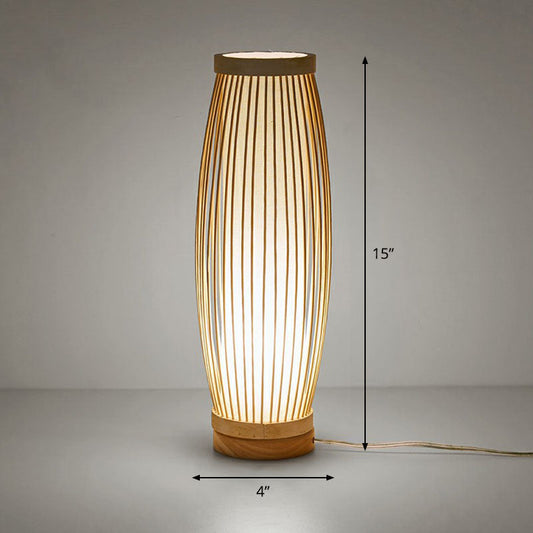 Bambus verlängerte ovale Nachttischlampe asiatischer Stil 1 Glühbirne Tischbeleuchtung in Holz für Teezimmer