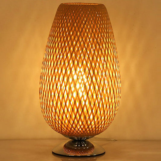 Eierförmige Nachttischbeleuchtung Rattan Einzelbirne Einfachheit Nachttischlampe aus Holz