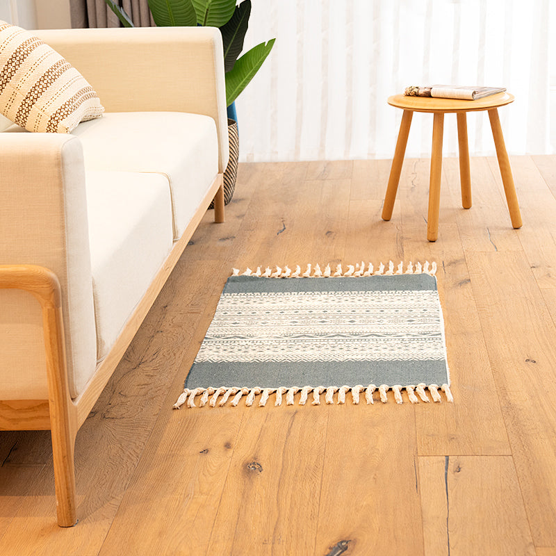 Frendorf | Mehrfarbiger Nordischer Teppich Baumwollmix Geometrischer Gedruckter Teppich Fleckenresistent Waschbar Innen Teppich mit Fransen für Zimmer