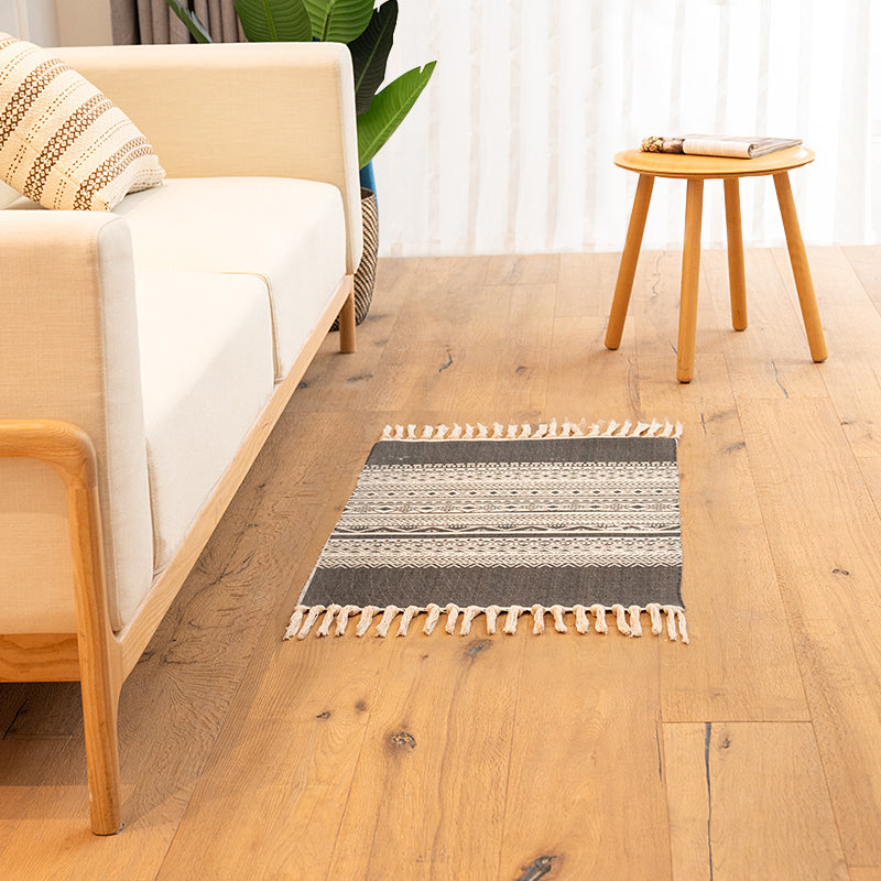 Frendorf | Mehrfarbiger Nordischer Teppich Baumwollmix Geometrischer Gedruckter Teppich Fleckenresistent Waschbar Innen Teppich mit Fransen für Zimmer