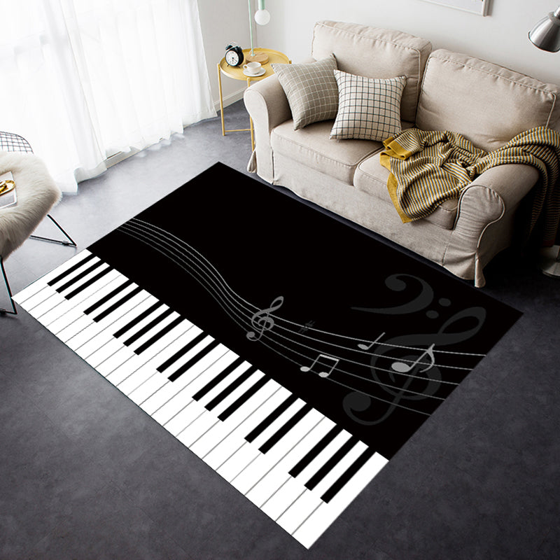 Mehrfarbiger Schlafzimmerteppich Funky Musik Gedruckter Bereichsteppich Polyester Rutschfeste Rückseite Haustierfreundlicher Teppich