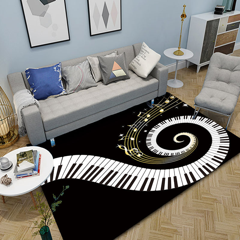 Mehrfarbiger Schlafzimmerteppich Funky Musik Gedruckter Bereichsteppich Polyester Rutschfeste Rückseite Haustierfreundlicher Teppich