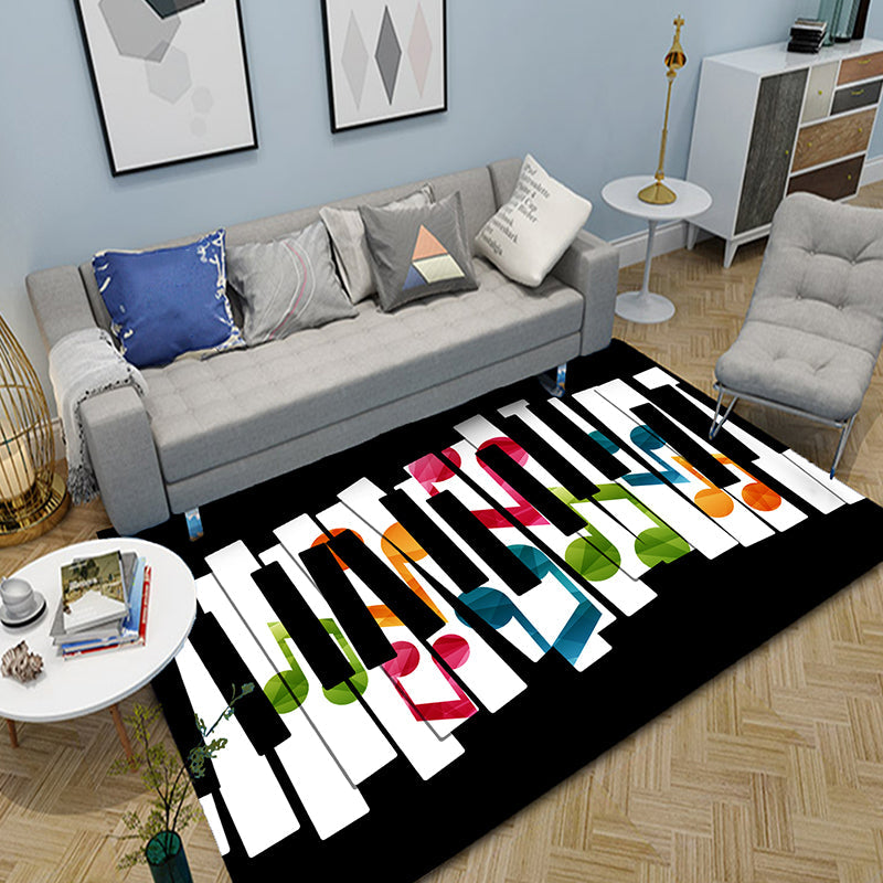 Frendorf | Multicolor Schlafzimmerteppich Funky Musik bedruckter Bereichsteppich Polyester rutschfeste Rückseite haustierfreundlicher Teppich