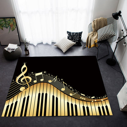 Mehrfarbiger Schlafzimmerteppich Funky Musik Gedruckter Bereichsteppich Polyester Rutschfeste Rückseite Haustierfreundlicher Teppich