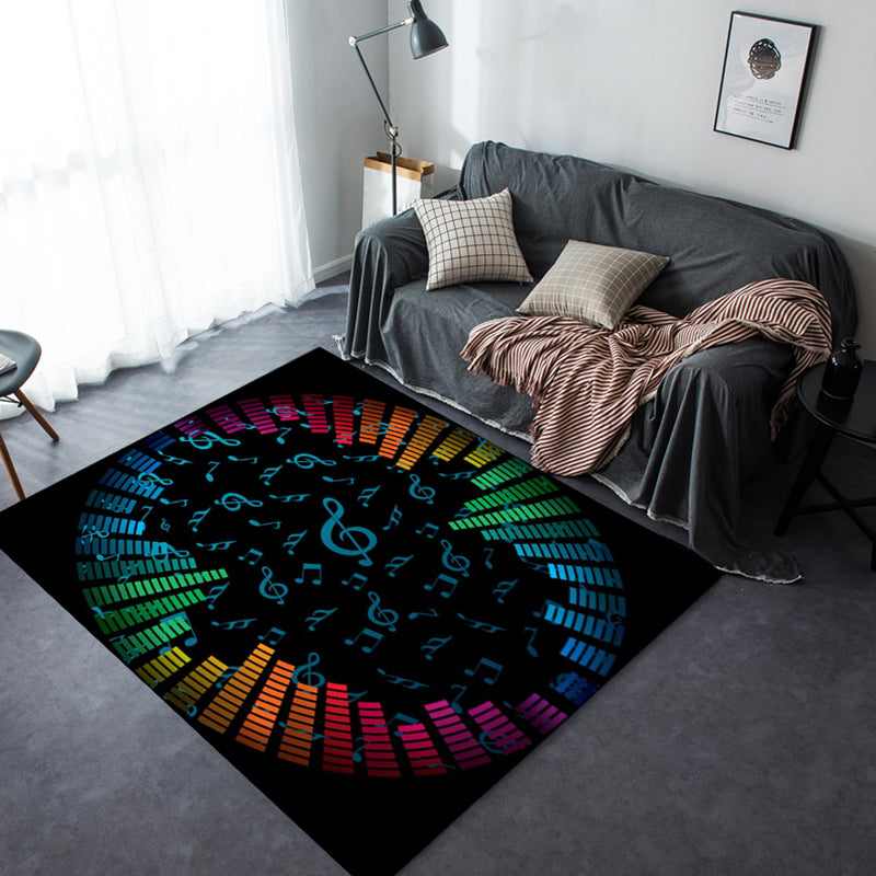 Mehrfarbiger Schlafzimmerteppich Funky Musik Gedruckter Bereichsteppich Polyester Rutschfeste Rückseite Haustierfreundlicher Teppich