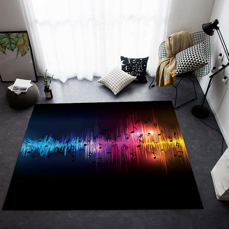 Mehrfarbiger Schlafzimmerteppich Funky Musik Gedruckter Bereichsteppich Polyester Rutschfeste Rückseite Haustierfreundlicher Teppich