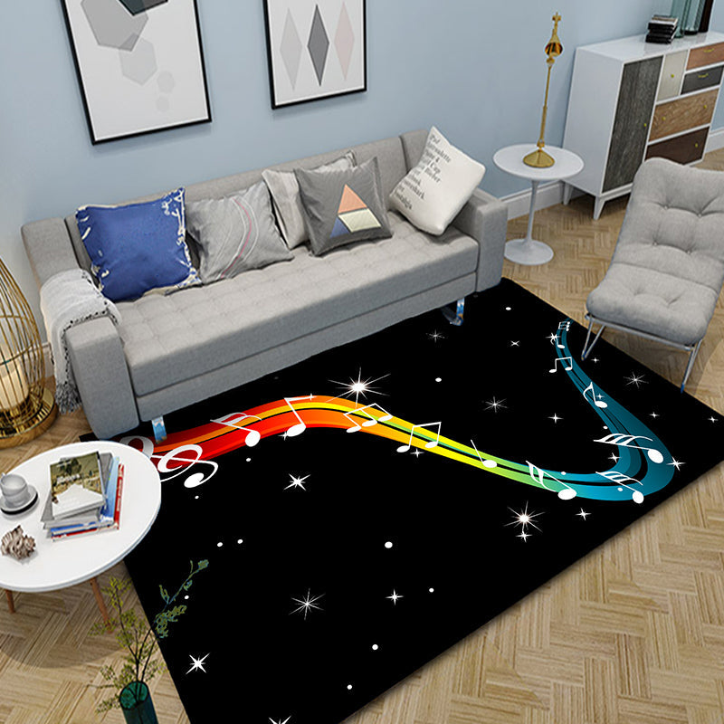 Frendorf | Multicolor Schlafzimmerteppich Funky Musik bedruckter Bereichsteppich Polyester rutschfeste Rückseite haustierfreundlicher Teppich