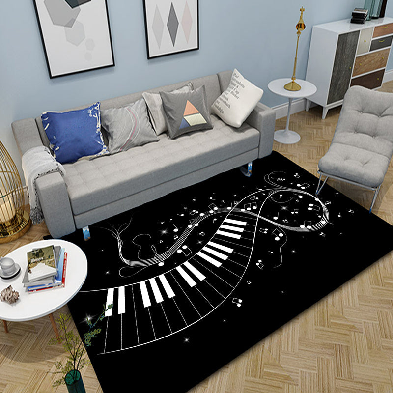 Frendorf | Multicolor Schlafzimmerteppich Funky Musik bedruckter Bereichsteppich Polyester rutschfeste Rückseite haustierfreundlicher Teppich