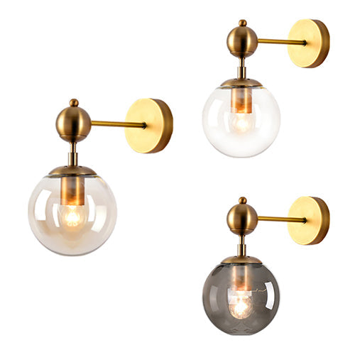 Frendorf | 1 Licht Klar/Grau/Amber Glas Wandleuchte Vintage Messing Globe Shade Wohnzimmer Beleuchtung Fixture