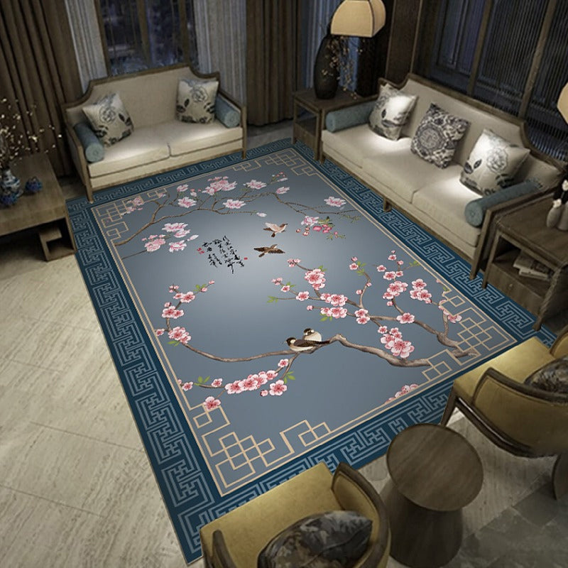 Frendorf | Multicolored living room rug Chinoiserie flower rug polypropylene machine washable stain resistant non-slip back rug