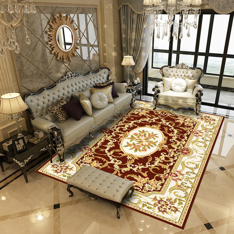 Frendorf | Multicolored living room rug Chinoiserie flower rug polypropylene machine washable stain resistant non-slip back rug