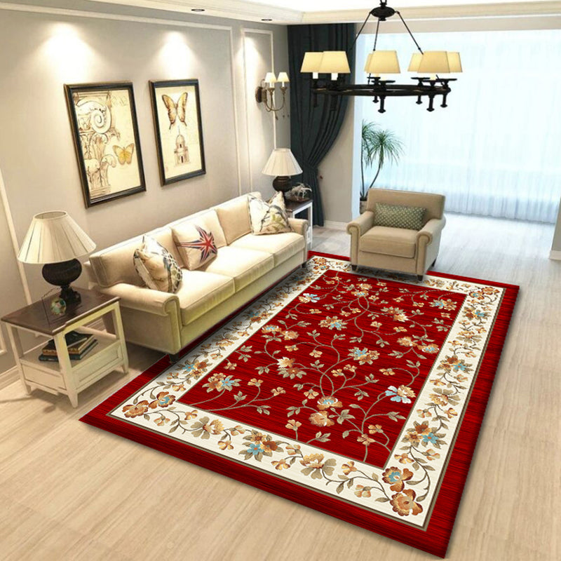 Frendorf | Multicolored living room rug Chinoiserie flower rug polypropylene machine washable stain resistant non-slip back rug