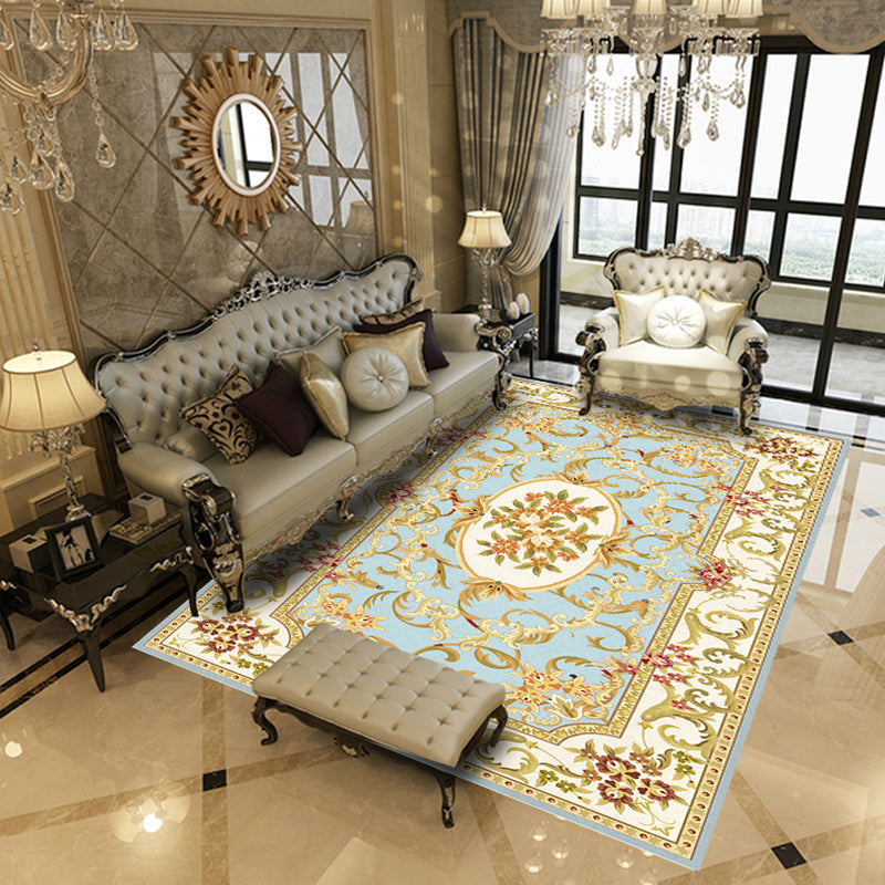 Frendorf | Multicolored living room rug Chinoiserie flower rug polypropylene machine washable stain resistant non-slip back rug