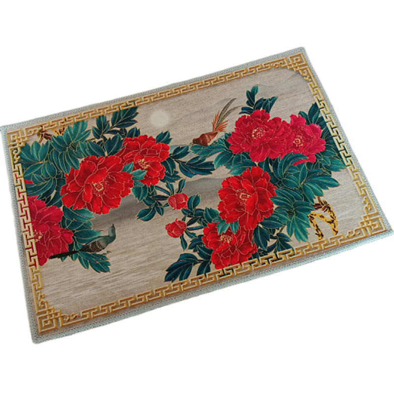 Frendorf | Multicolored living room rug Chinoiserie flower rug polypropylene machine washable stain resistant non-slip back rug