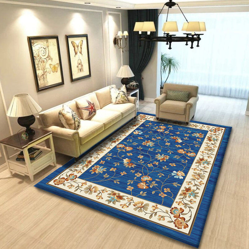 Frendorf | Multicolored living room rug Chinoiserie flower rug polypropylene machine washable stain resistant non-slip back rug