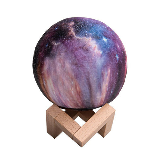 Lila Galaxy Spherical Nachtlampe Kinder Plastik LED Tischlicht mit Holzfuß