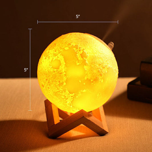 Weiße Mond LED Nachtlicht Luftbefeuchter Moderne Einzelne Kunststoff Tischlampe mit Holzständer