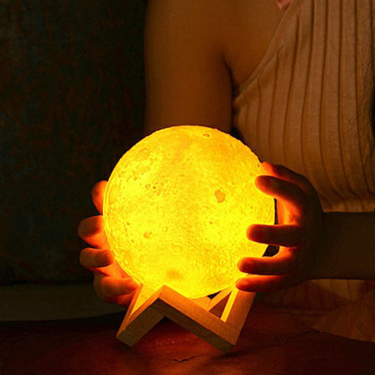 Weiße Mond LED Nachtlicht Luftbefeuchter Moderne Einzelne Kunststoff Tischlampe mit Holzständer