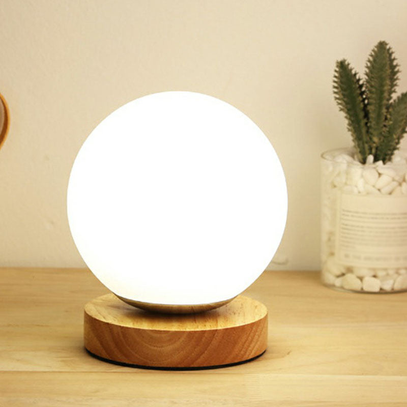 Frendorf | LunarGlow Mini Nachttischlampe – Postmoderne Tischlampe mit Holzfuß