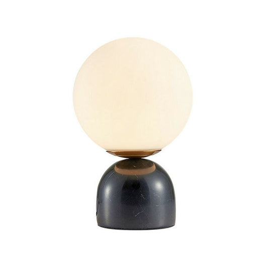 Globe Weißes Glas Nachttischlicht Nordic 1 Kopf Tischlampe mit Kuppel Marmorbasis