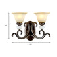 Frendorf | 1/2-Licht Glocke Wandlampe Antik Stil Schwarz Frosted Glas Wandlicht mit geschwungenem Arm für Schlafzimmer