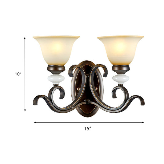 Frendorf | 1/2-Licht Glocke Wandlampe Antik Stil Schwarz Frosted Glas Wandlicht mit geschwungenem Arm für Schlafzimmer