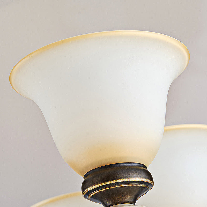 Frendorf | 1/2-Licht Glocke Wandlampe Antik Stil Schwarz Frosted Glas Wandlicht mit geschwungenem Arm für Schlafzimmer