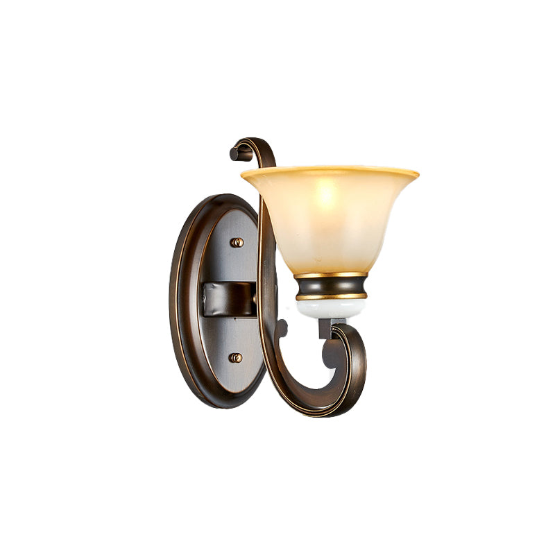 Frendorf | 1/2-Licht Glocke Wandlampe Antik Stil Schwarz Frosted Glas Wandlicht mit geschwungenem Arm für Schlafzimmer